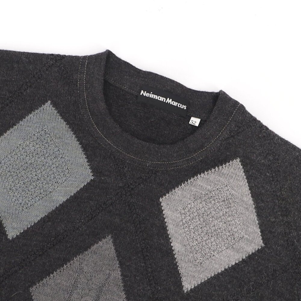 NEIMAN MARCUS VINTAGE 100% Wool Argyle Design Crewneck Sweater Size 52 (US 42)